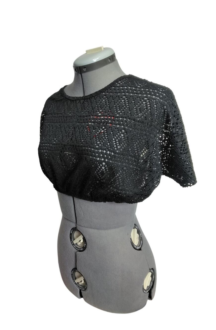 Self Esteem Sheer Crochet Crop Top Sz M Black Geometric Whimsygoth Boho Layering